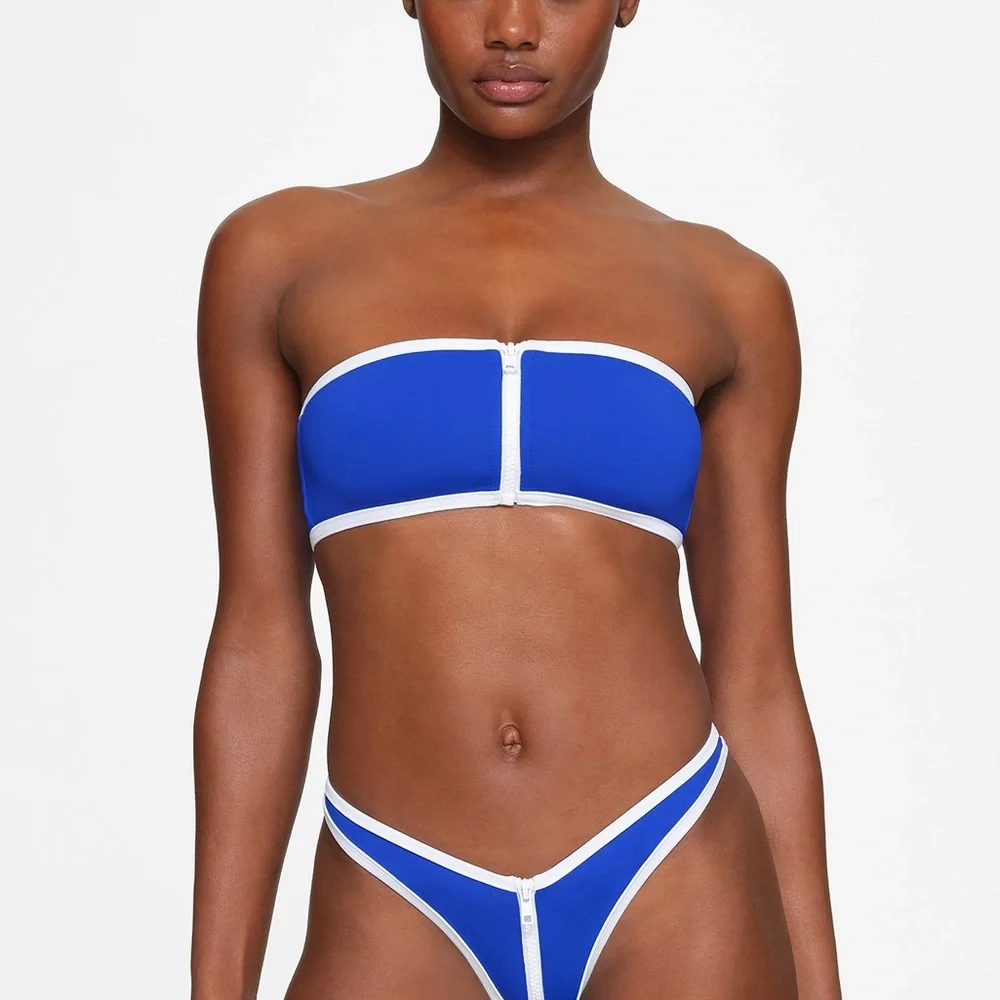💙SKIMS SPORTY ZIP UP SWIM BANDEAU BIKINI TOP COBALT FLAWED S
